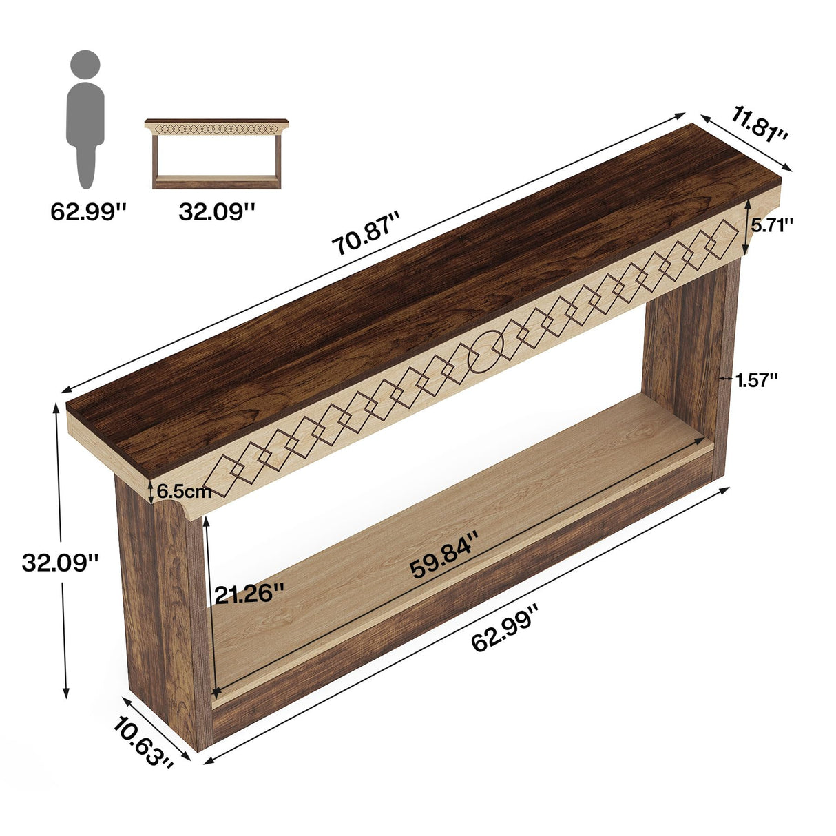 70.9-Inch Farmhouse Console Table: Wood Extra Long Sofa Table Behind Couch Table,