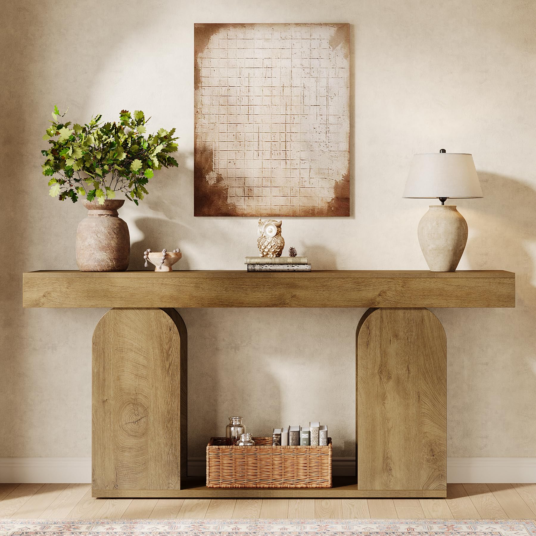 Farmhouse Wood Console Table, 70.9-Inch Entryway Accent Table with U-Shaped Base