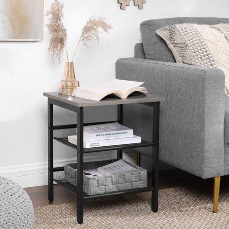 INDESTIC End Table, Nightstand with 2 Adjustable Mesh Shelves, Stable Metal Frame