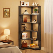 6-Tier Corner Bookshelf, 64.9 Inch Tall Bookcase with Anti-Drop Panel, Industrial Freestanding