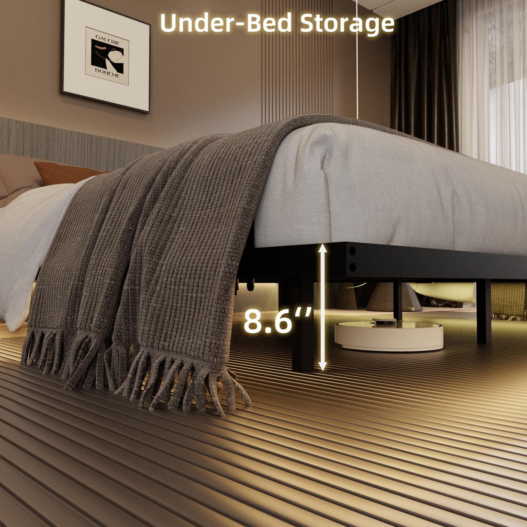 California King Floating Bed Frame with LED Lights