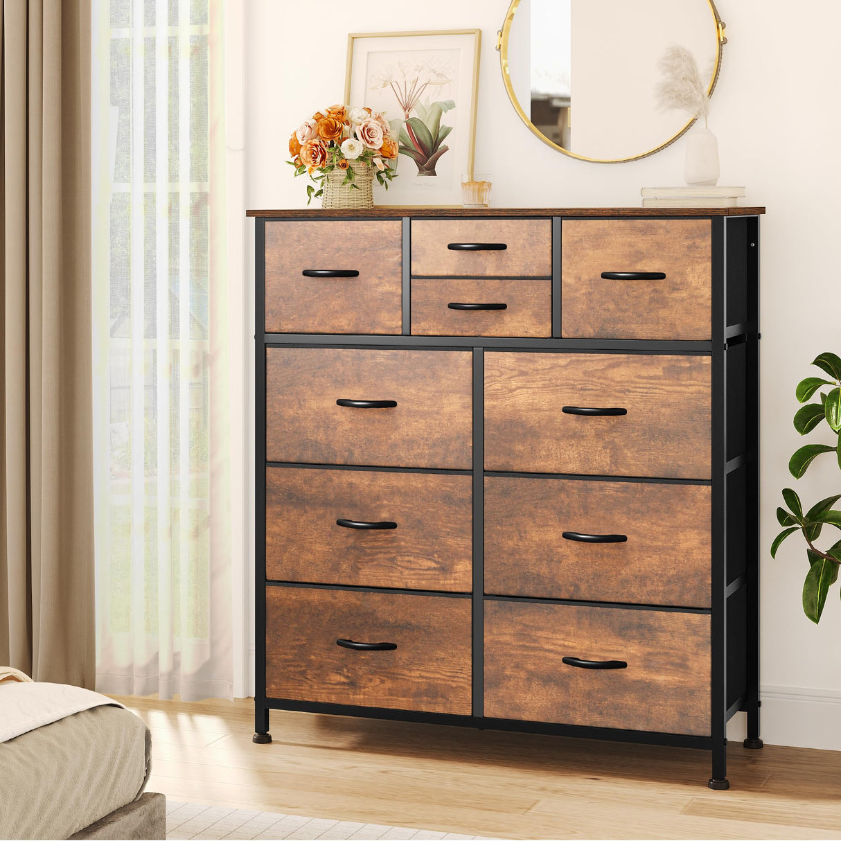 10 Drawer Dresser, Dresser for Room, Fabric Storage Dresser, Chest of Drawers for Living