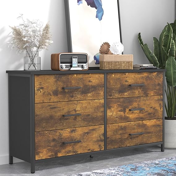 7 Drawer Wood Dresser, Industrial Wood Storage Dresser Clothes Organizer