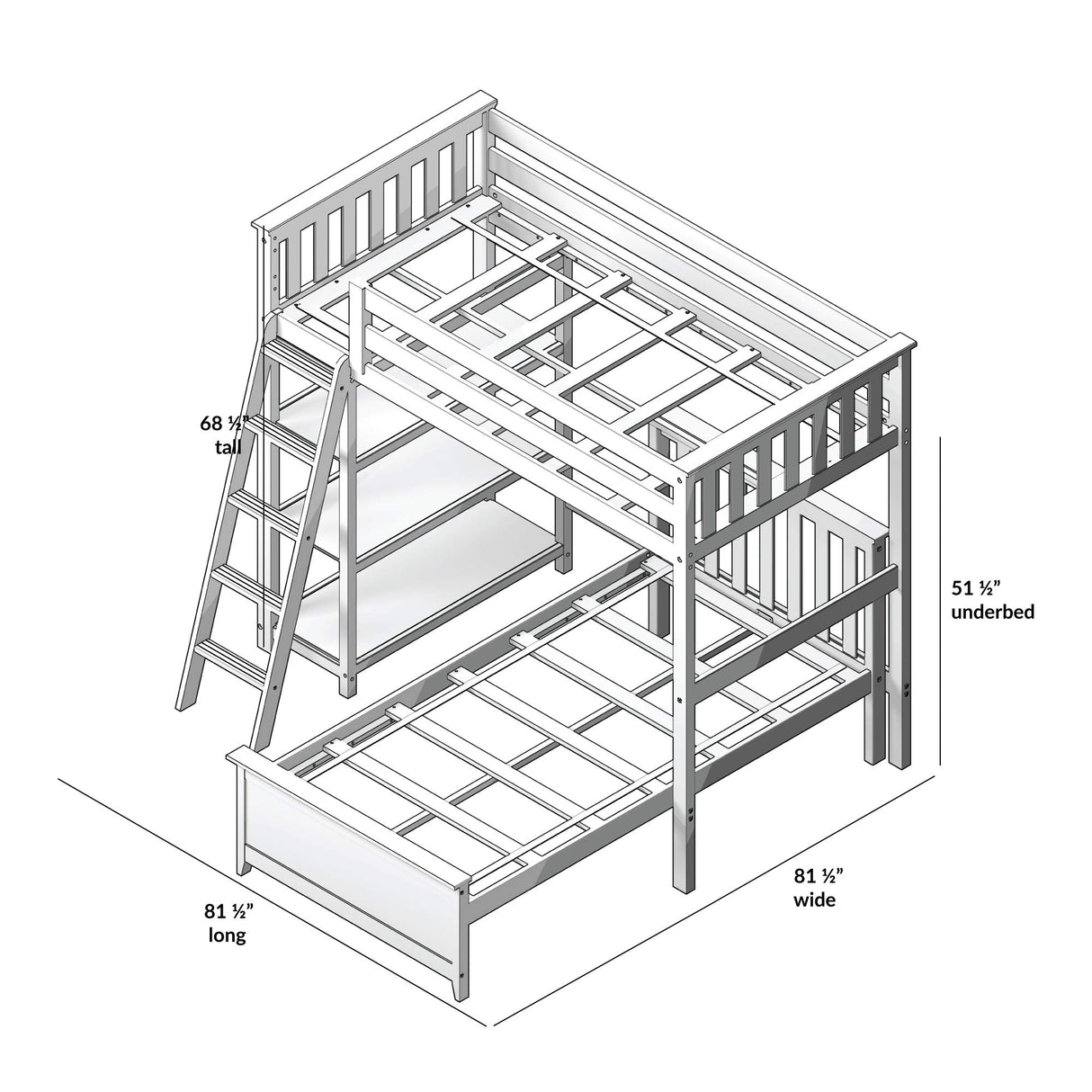 L Shape Twin over Full Bunk Bed with Bookcase, Grey