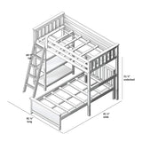 L Shape Twin over Full Bunk Bed with Bookcase, Grey