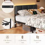 Full Size Upholstered Bed Frame with LED Lights & USB Charging