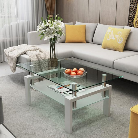 Tempered Glass Coffee Table for Modern Living Room Decor, Easy to Clean