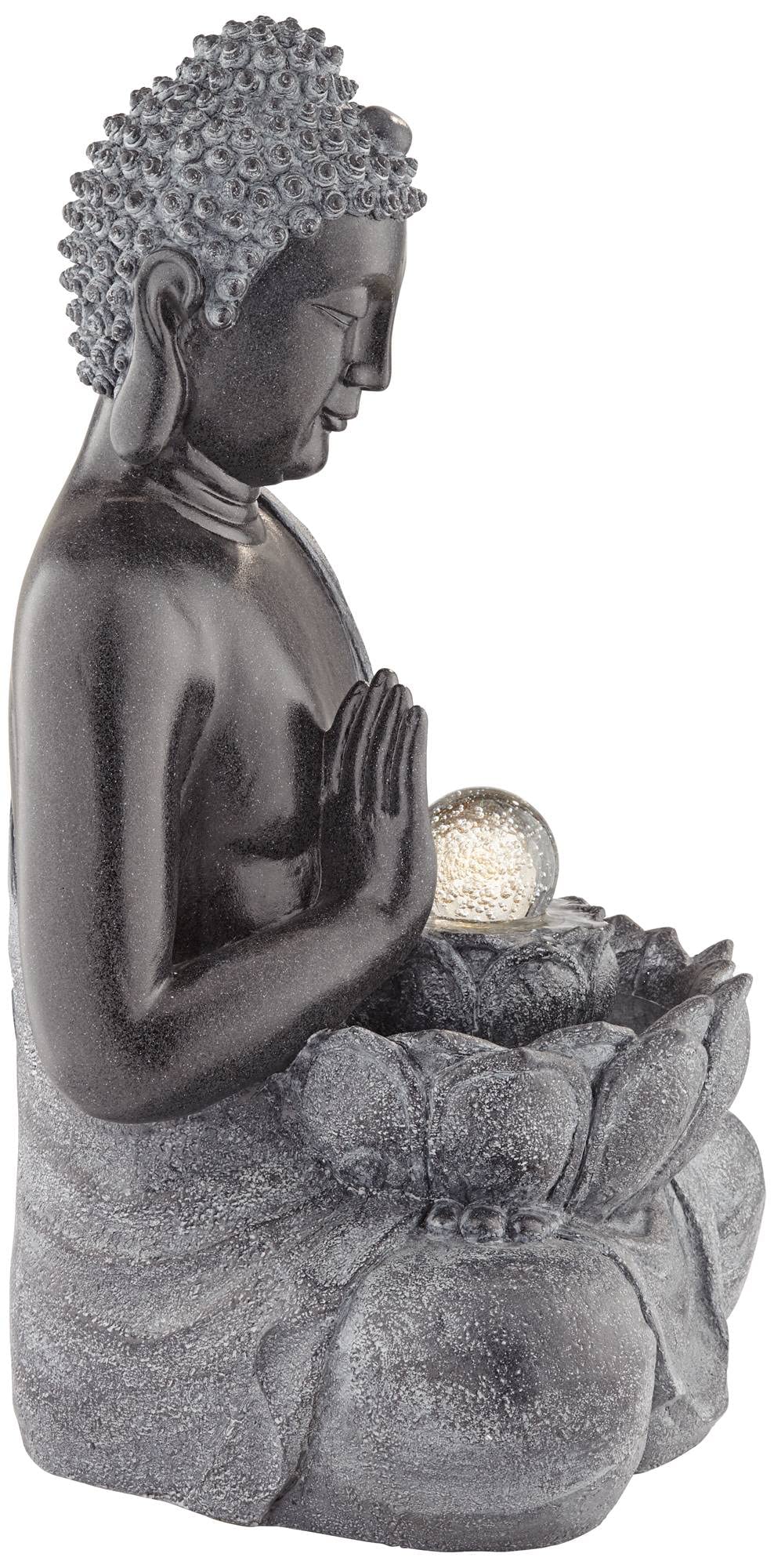 Sitting Buddha Outdoor Water Fountain with Light LED 28" High Faux Stone Meditation