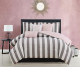 Cabana Stripe Reversible Bedding Set - King Size - Black and Hot Pink Stripe Print
