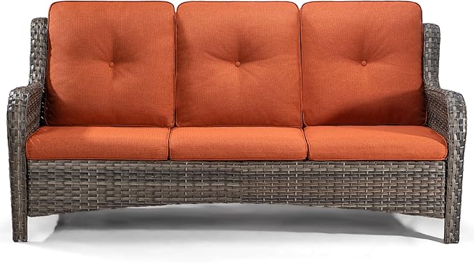Outdoor Patio Couch Wicker Sofa - 3 Seater Rattan Sofa