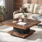 Square Coffee Table 2-Tier Vintage Coffee Table Wood Coffee Table