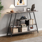 BedsPick 47.3" Console Table with Outlet, Entryway Table with 4-Tier Storage Shelves, Narrow Sofa Table with Charging Station, Couch Table Behind Sofa for Entryway, Hallway, Living Room, Rustic Brown