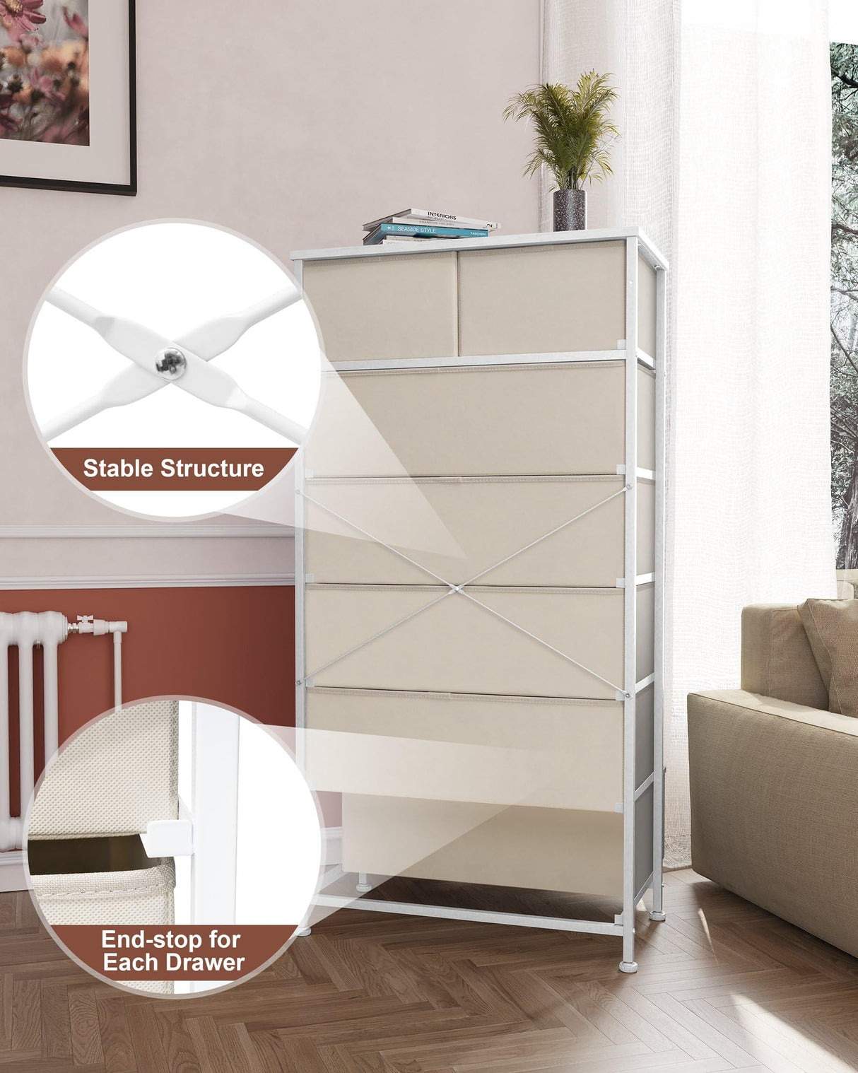 Products Vertical Dresser Storage Tower - Sturdy Steel Frame, Wood Top, Easy Pull Fabric