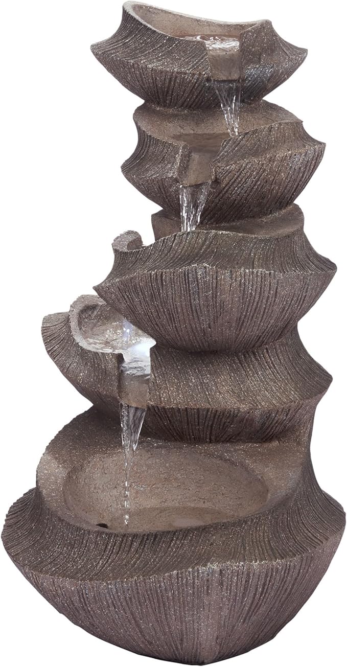 3-Tier Rock Waterfall Fountain with LED Lights for Garden, Patio, Yard, and Porch Decor,