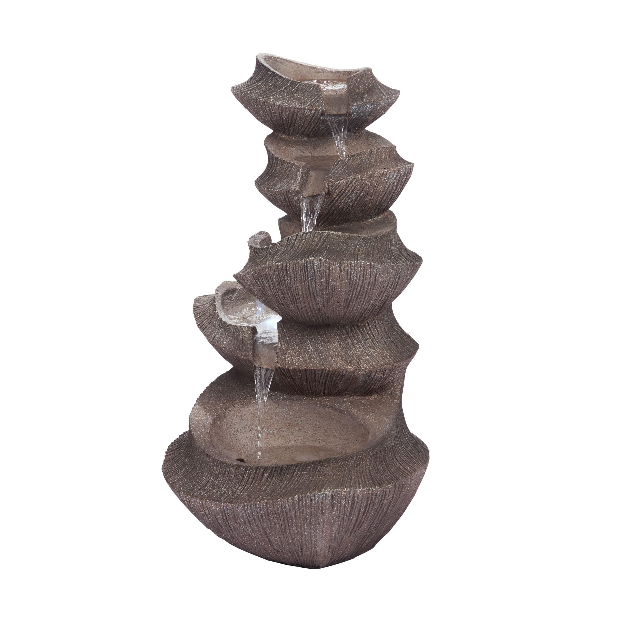 WIN1332L-BR Outdoor Floor Tiered Basin Fountain with LED Lights