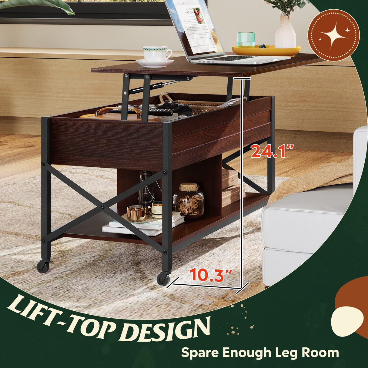 Coffee Table, 41" Lift Top Coffee Table with Hidden Compartment