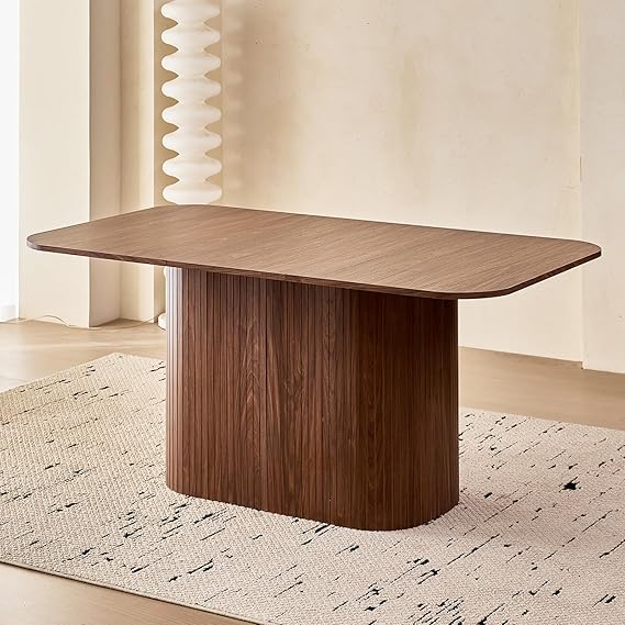 63" Farmhouse Dining Table for 4 - Modern Rectangle Kitchen Table with Rounded Corners