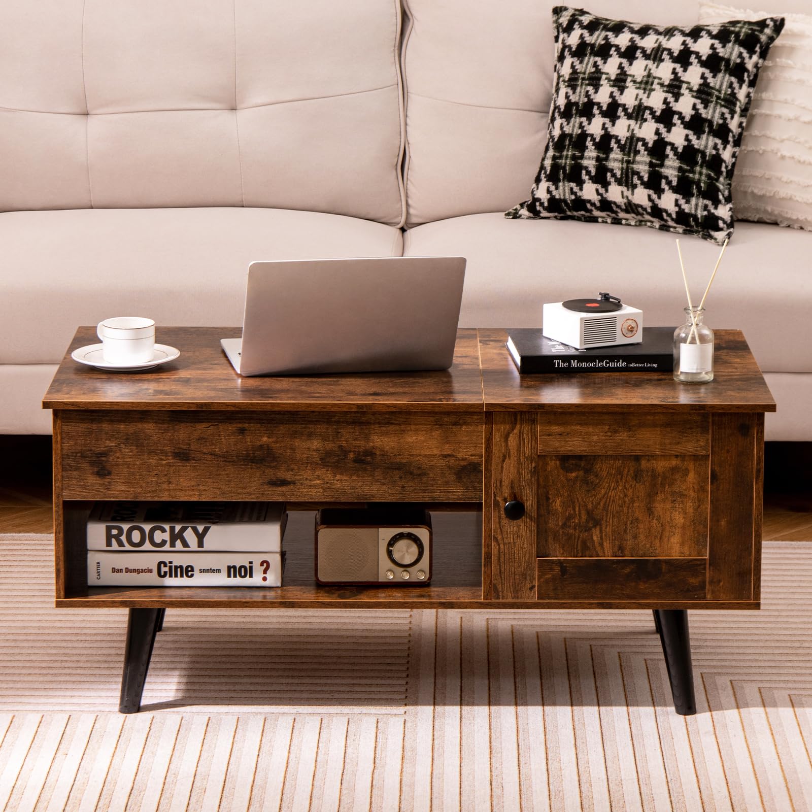 Lift Top Coffee Table, Modern Cocktail Table with Hidden Compartment
