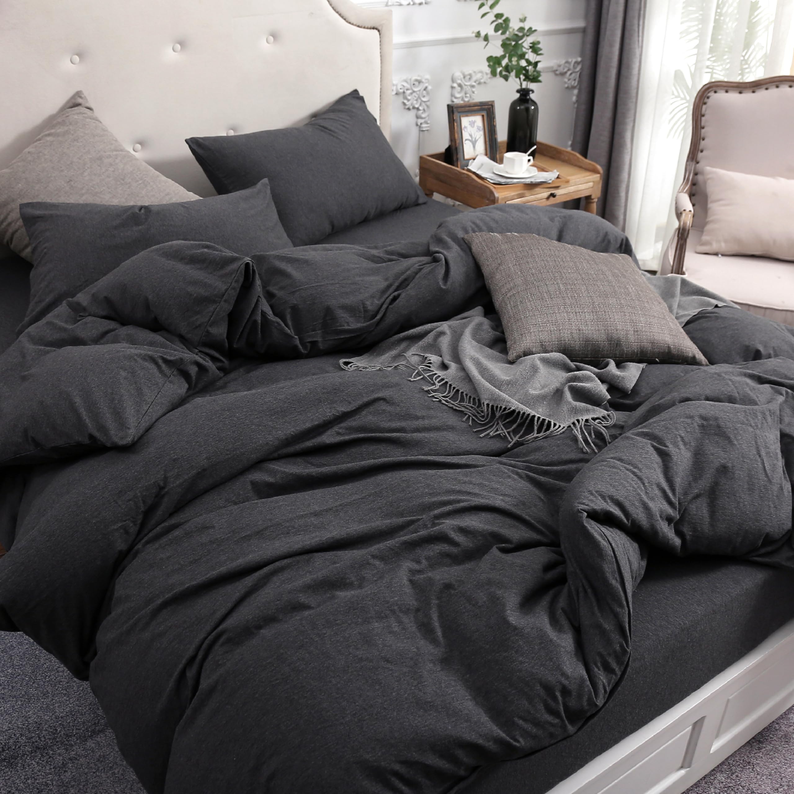 Jersey Knit Duvet Cover Set 100% T-Shirt Cotton Super Soft Comfy 3pc Bedding Set
