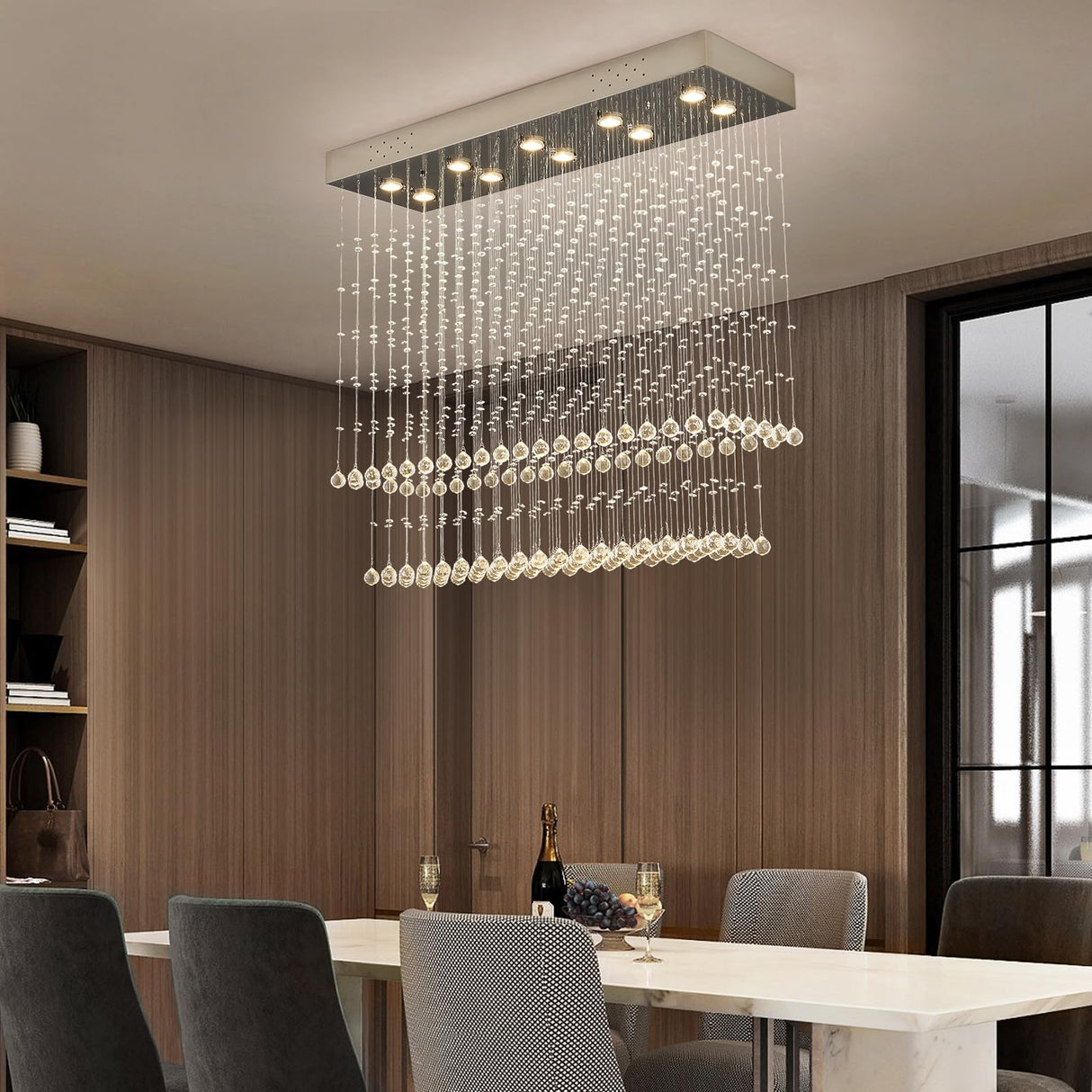 Raindrop Crystal Chandelier Modern Rectangular Raindrop Ceiling Lighting Fixture