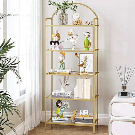 Bookcase Bookshelf, Tempered Glass Bookshelves, Slim Shelving Unit for Bedroom