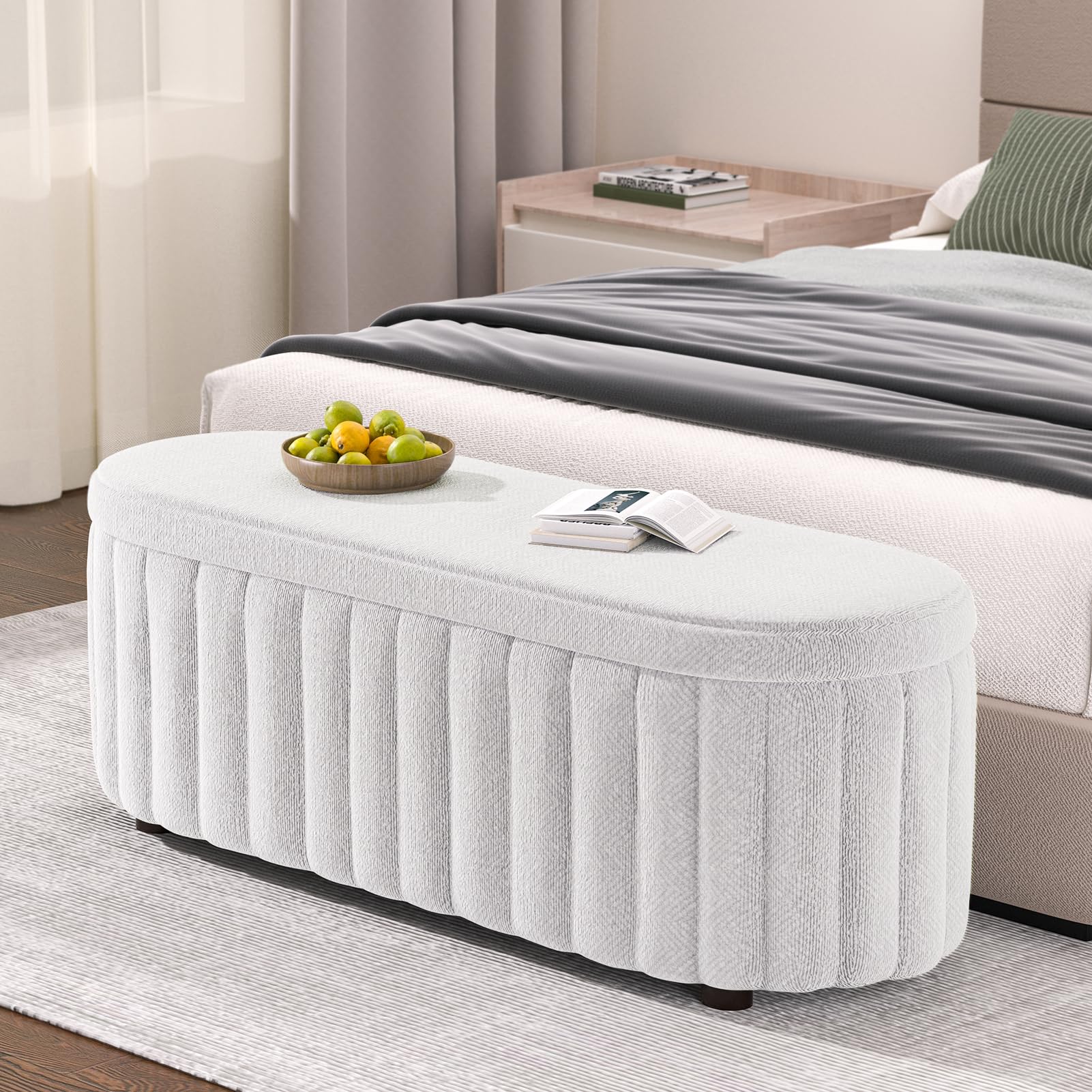 Storage Ottoman Bench, 46 Inch Upholstered Bench & Ottoman