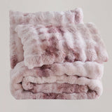 Fluffy Faux Rabbit Fur Bubble Comforter Set Queen Size, Tie-Dyeing Pink Purple Plush