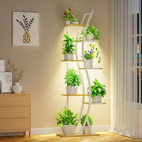 62" Tall Plant Stand with Grow Light Indoor, 7 Tiered Metal Plant Shelf Bookshelf