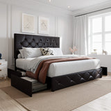 Upholstered Queen Platform Storage Bed Frame with 4 Drawers, Adjustable Headboard