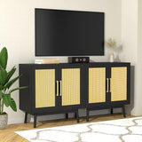 Buffet Cabinet, Rattan Cabinet, Set of 3, Storage Cabinet with 2 Doors