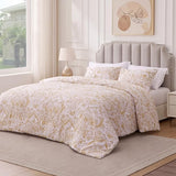 Willam Damask 3 Pieces Comforter Set Queen Size, Cotton Fabric with Microfiber Inner Fill