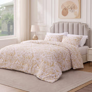 Sophia Willam Damask 3 Pieces Comforter Set Queen Size, Cotton Fabric with Microfiber Inner Fill, 1 Comforter (88x92) and 2 Pillowcases (26x20),Bronze Damask