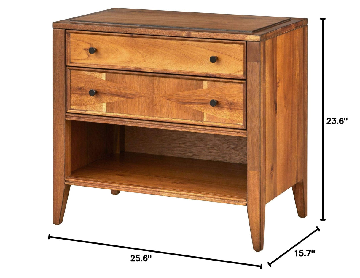 Nightstand Provides Charming Style & Contemporary Function. 2 Drawer Bed Organizer Offers Spacious Storage Compartments for Your Bedroom. Walnut Brown Solid Wood Creates Timeless Feel