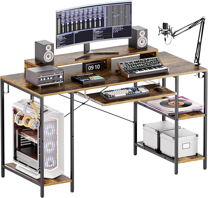 Computer Desk with Keyboard Tray, 55 Inch Music Studio Desk Music Production Desk