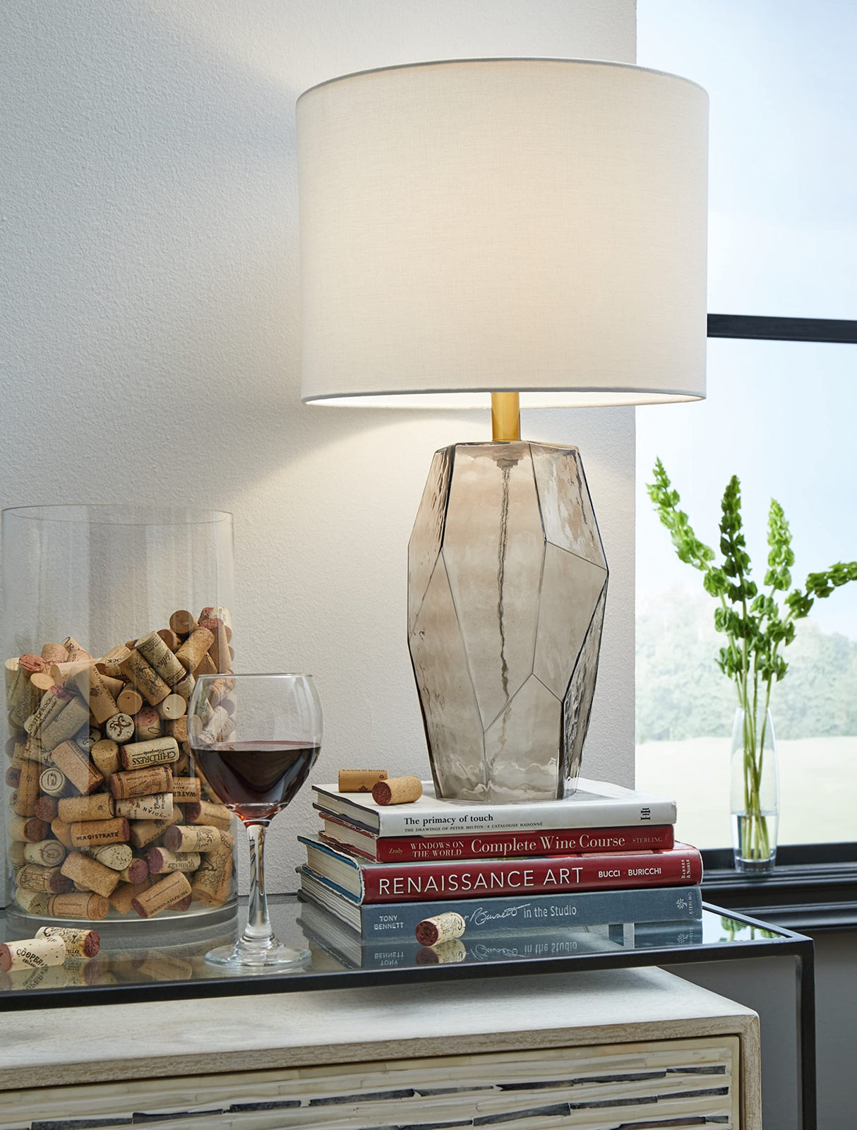 Ashley Taylow Contemporary 23.5" Glass Table Lamp, Light Brown
