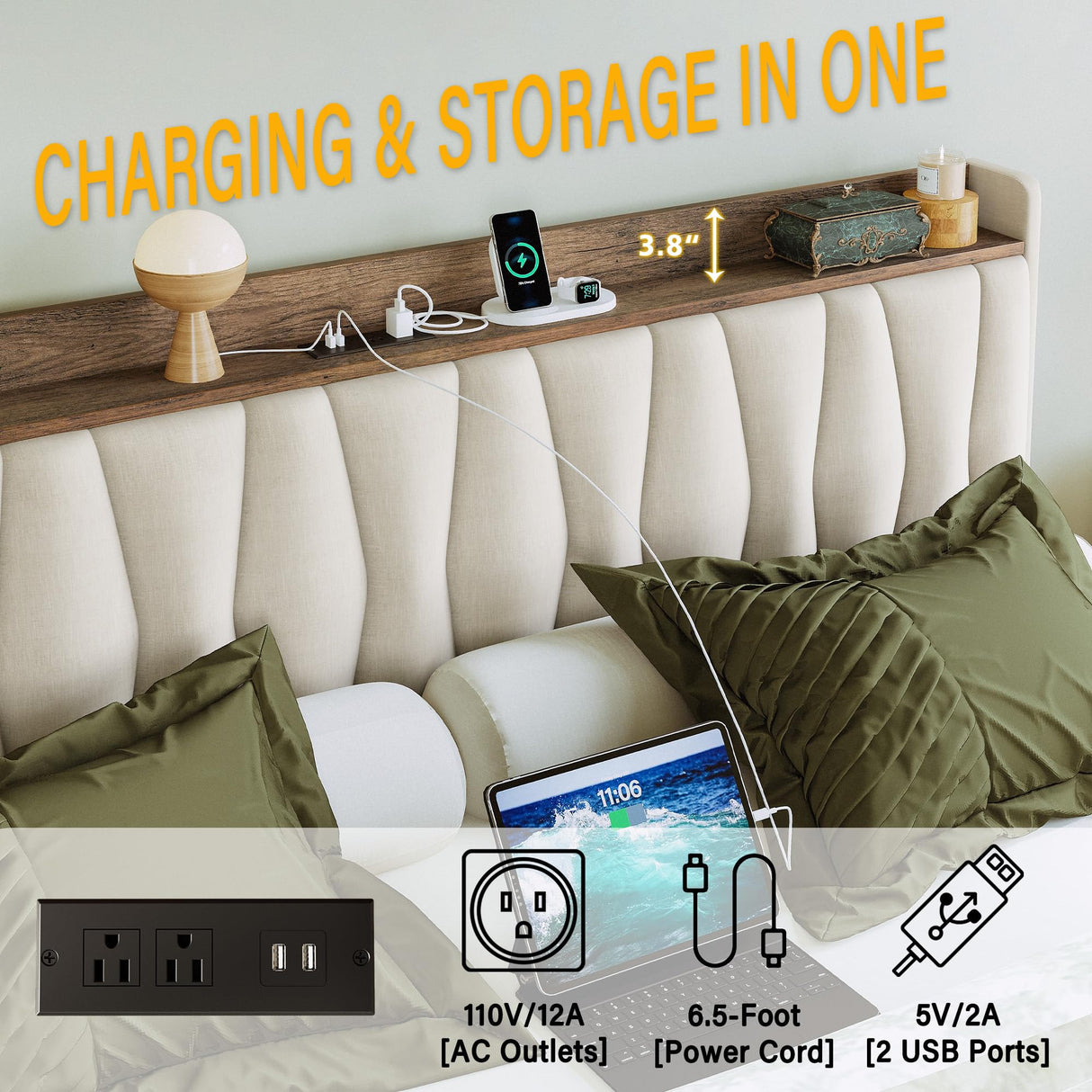 Storage Headboard and Charging Station