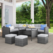 7 Piece Patio Furniture Set, All Weather Wicker Patio Conversation Sets with Cushion Seat