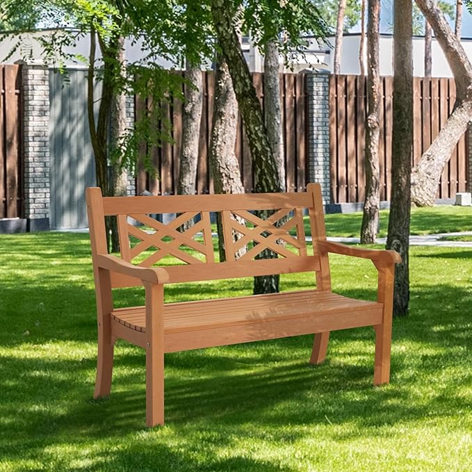 49''W Outdoor Bench, All-Weather Poly Lumber Garden Bench with Decorative Backrest