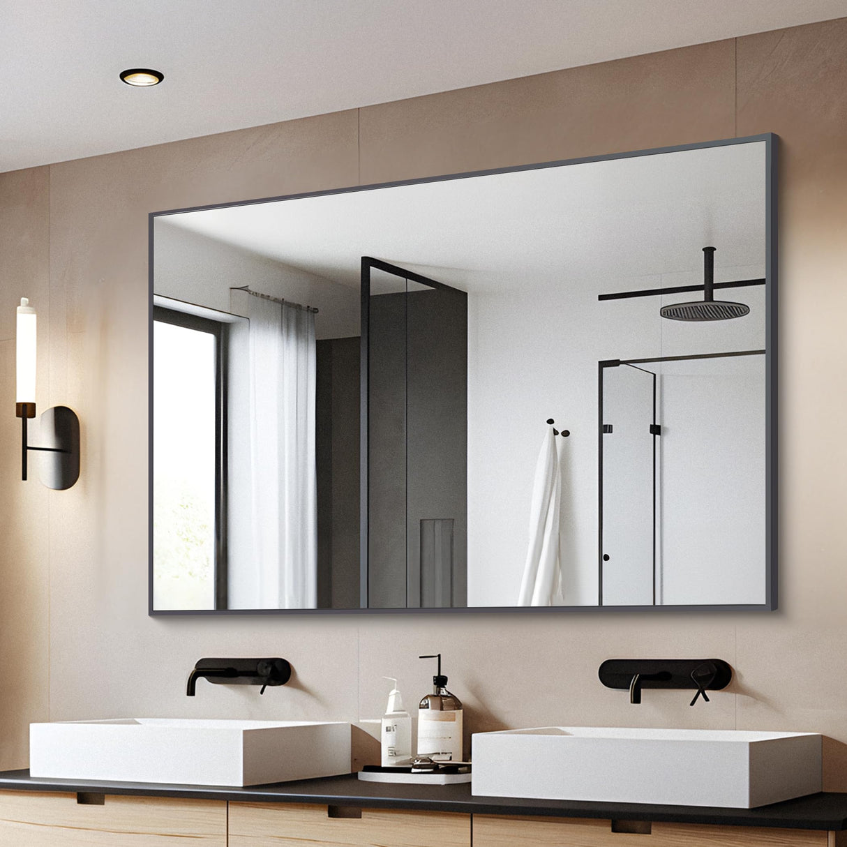 30x40 Inch Black Rectangle Bathroom Mirror with Metal Frame