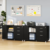 Mobile Wood File Cabinet, 3 Drawer Lateral Filing Cabinet, Black
