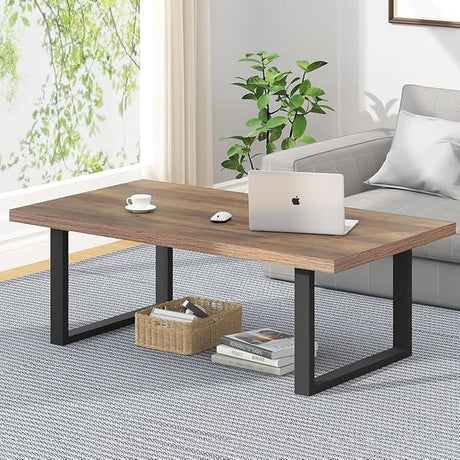 Farmhouse Coffee Table, Modern Simple Wood Coffee Table for Living Room