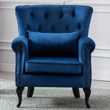 Janoray Mid Century Modern Accent Chair Upholstered Armchair Comfy Velvet Fabric Single Sofa with Tufted Wingback for Small Spaces Bedroom Living Room, Blue