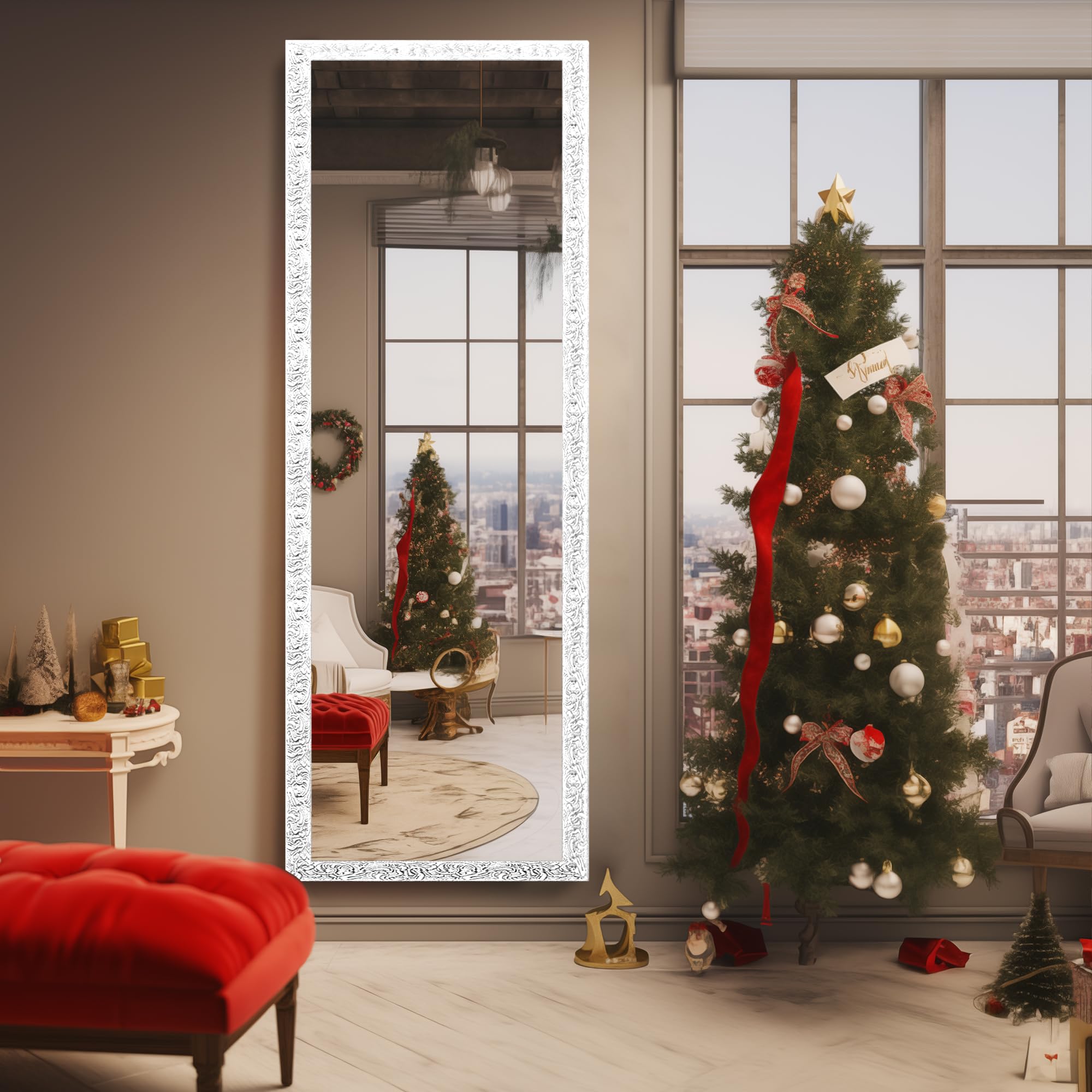 Mirror Full Length, Wall-Mounted Mirror Rectangle Tall with Engraving