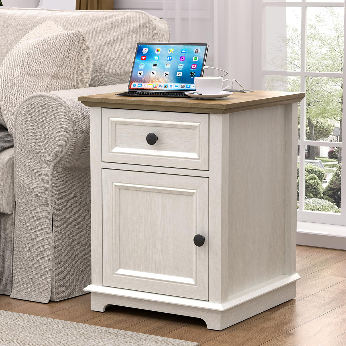 End Table with Charging Station, Fast Charge, End Table with Drawer