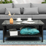 Outdoor Wicker Coffee Table Patio Furniture Garden Rattan 2-Layer Glass Table