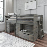 Bed Twin Size, Solid Wood Low Loft Bed with Storage Drawer and Ladder