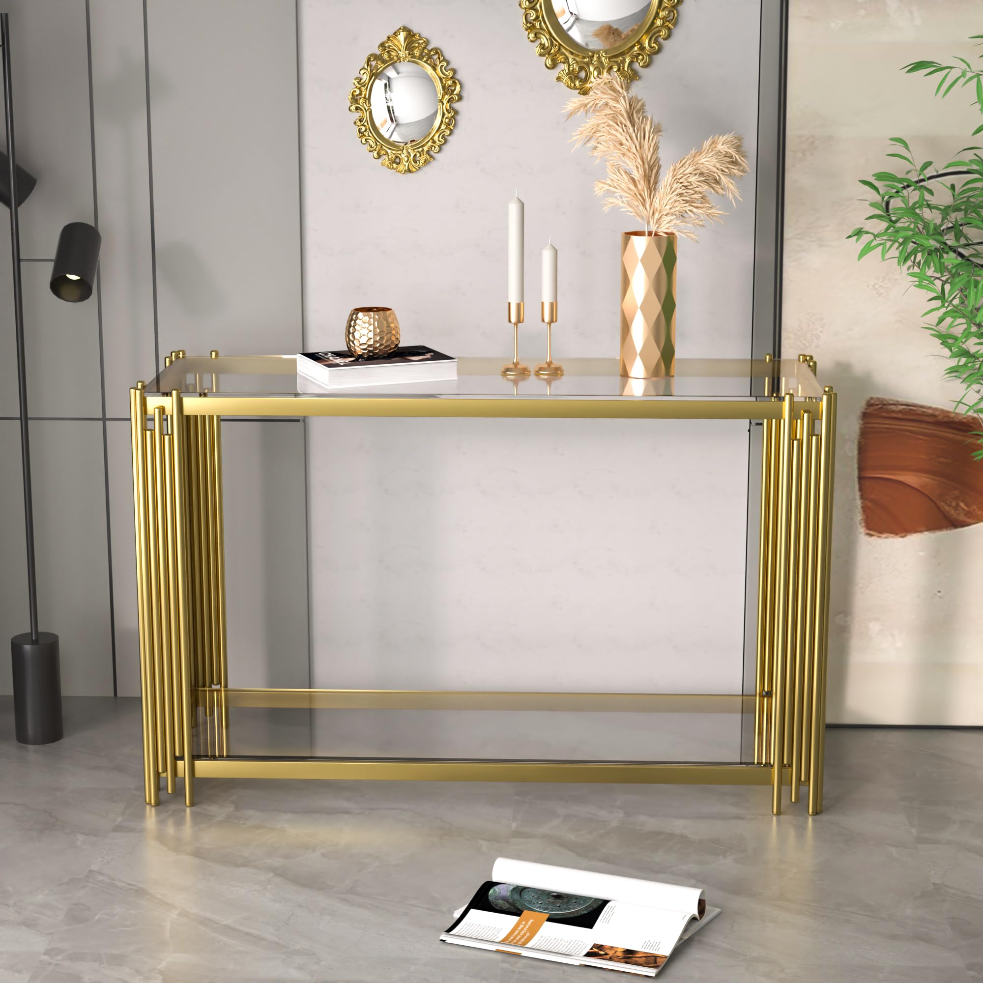47" Gold Glass Console Table - Modern Entryway Sofa Table