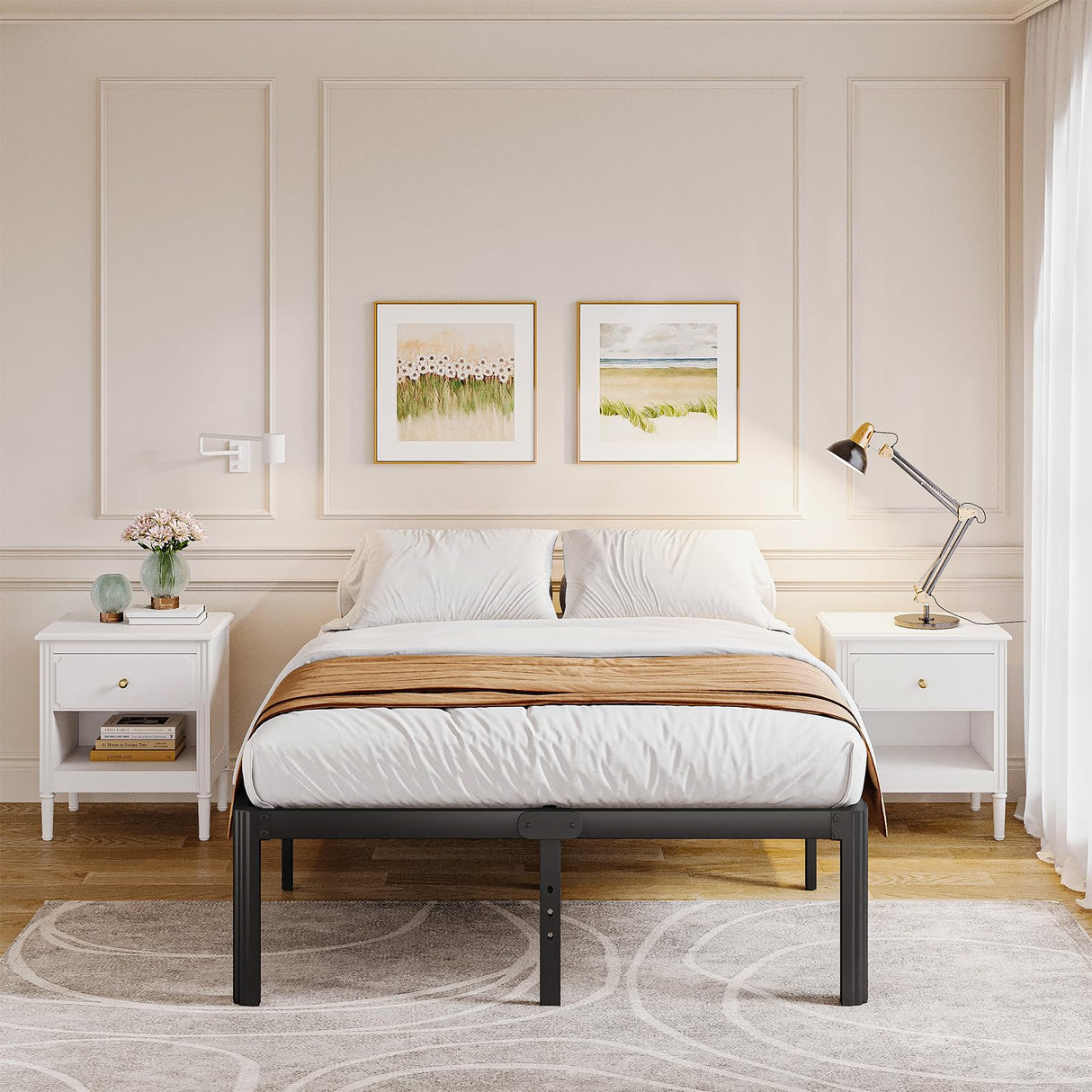 Bed Frame Queen Size, 14 Inch High Metal Platform Bed with Round Corner Leg
