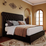 King Bed Frame Upholstered Platform Bed Frame with 52.8'' Tall Sleigh Headboard