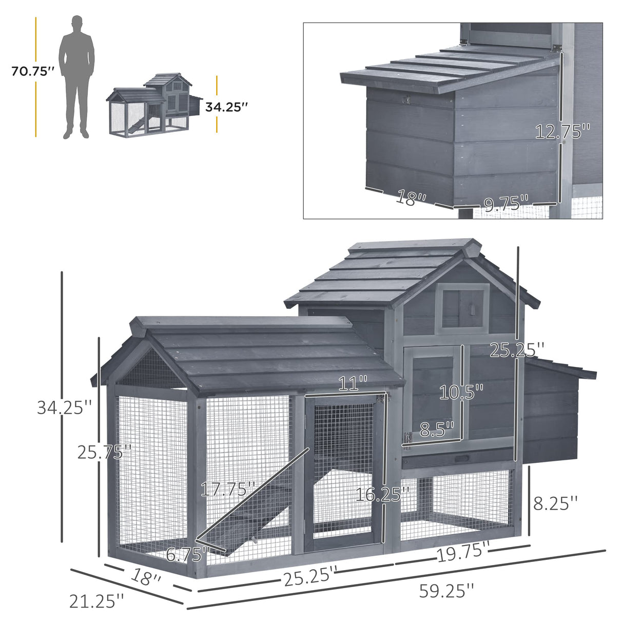 Chicken Coop Folding Chicken House, Hen Coop Poultry Cage for 4-6 Chickens